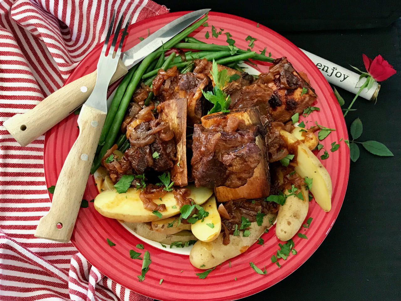 Wine and Pomegranate Slow Roasted Short Ribs