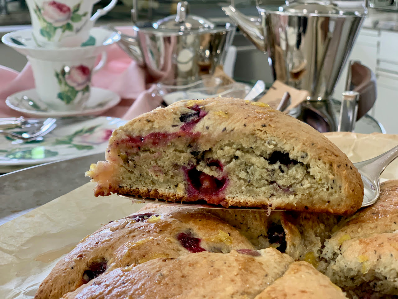 Tea Time Lemon Glazed Blueberry and Oat Scones