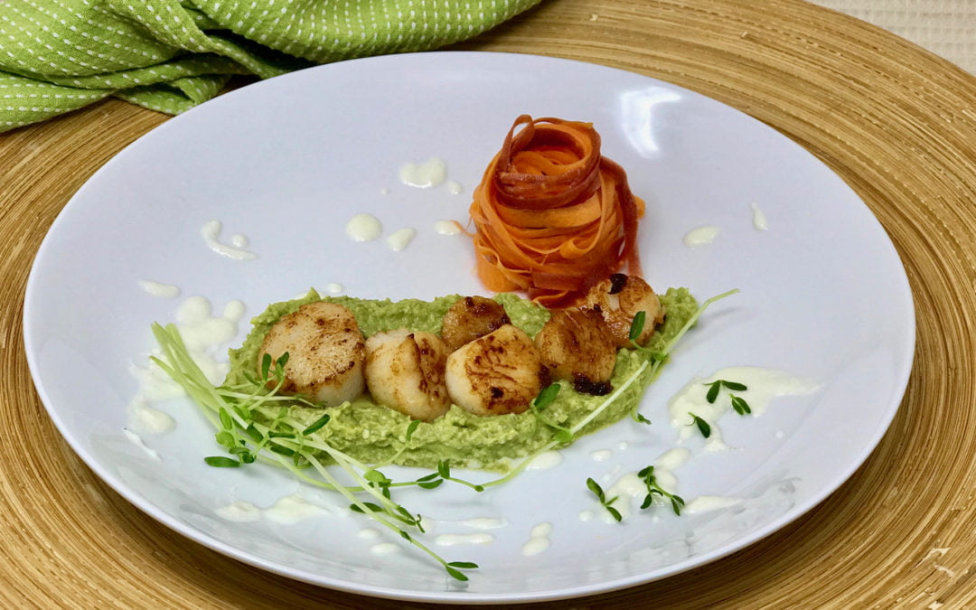 Seared Scallops Over Pea Pesto