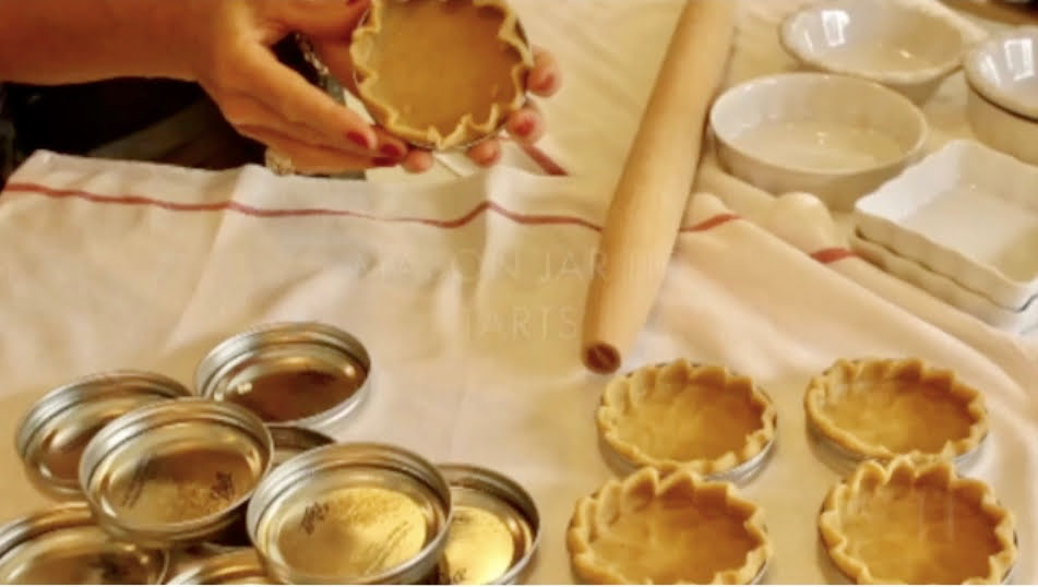 Mason jar lids as removable bottom tart pans.