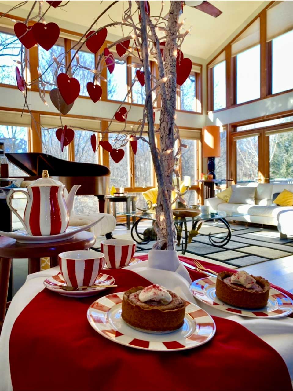 Valentine Tree With Almond Crusted Chocolate Pie Displayed