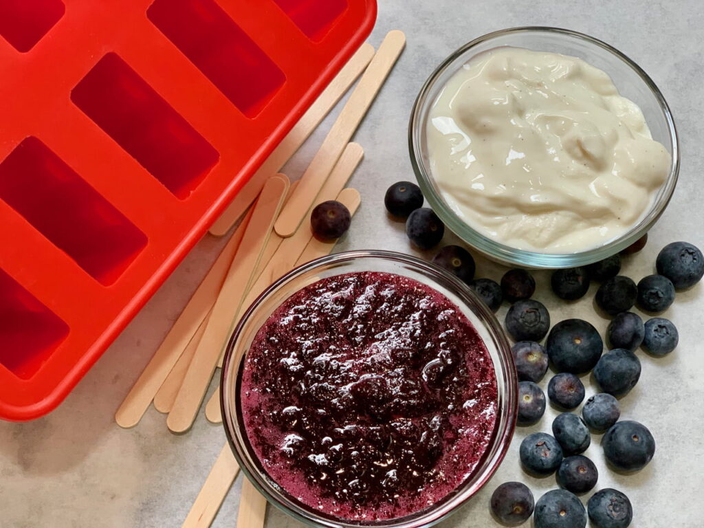 Ingredients and Equipment Needed for Blueberry Yogurt Popsicles