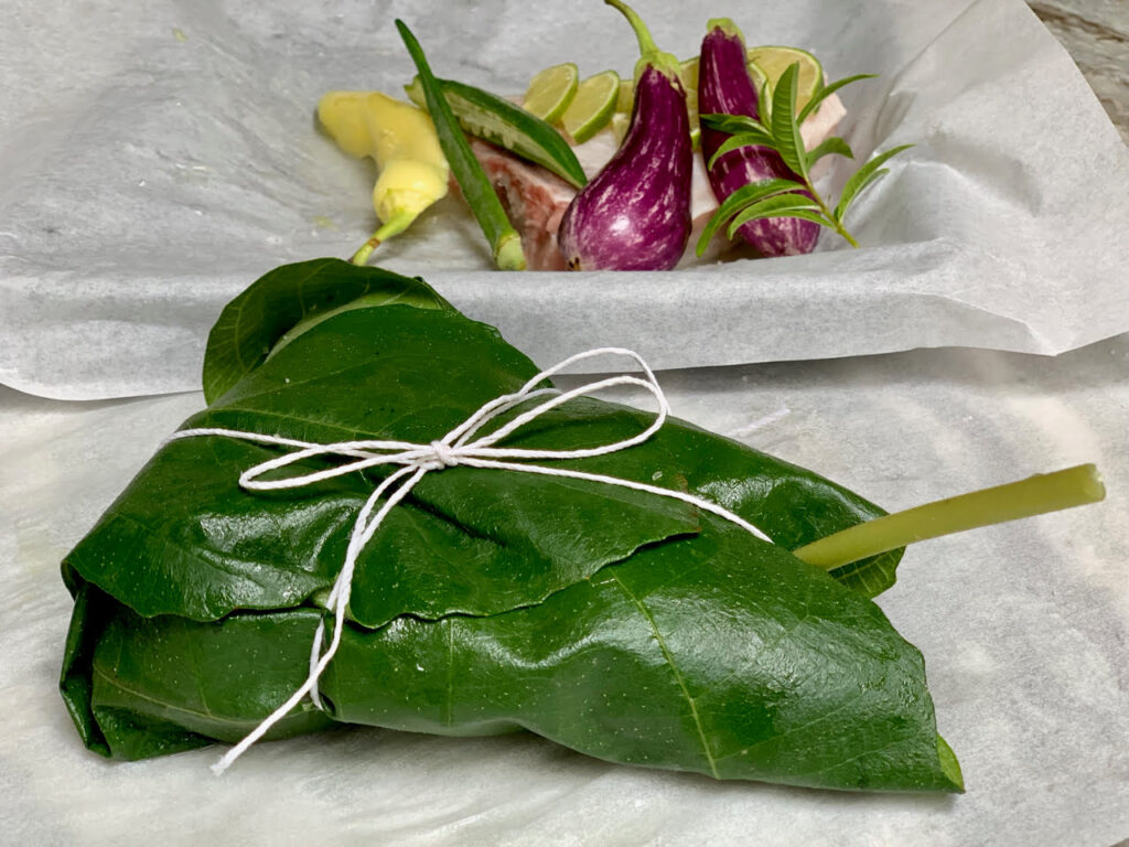 Swordfish wrapped in fig leaf