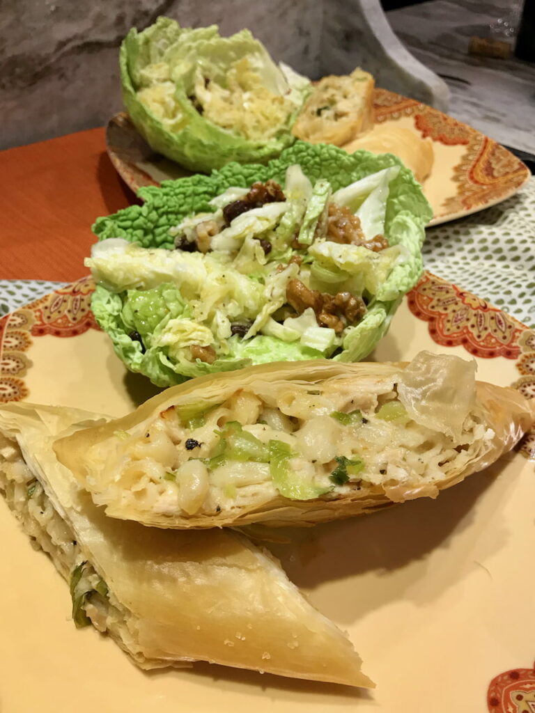 Apple Cabbage Salad & Mac and Cheese Turkey Rolls