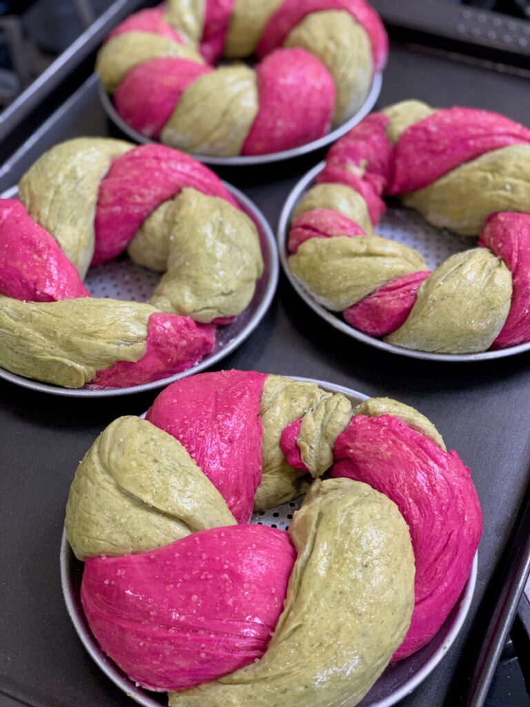 beet and spinach wreath bread