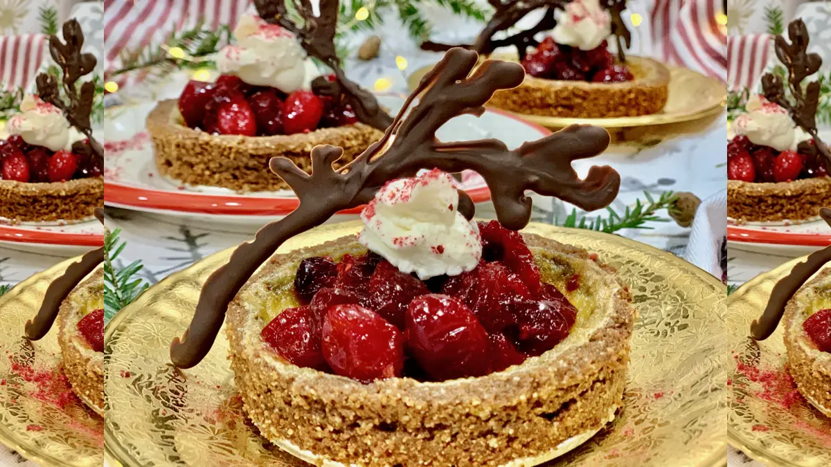 Holiday Cranberry Cheesecake With Chocolate Antlers