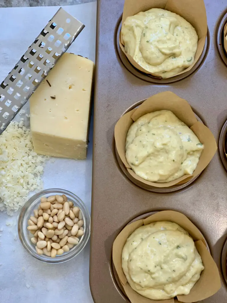 cheese and pine nuts on top