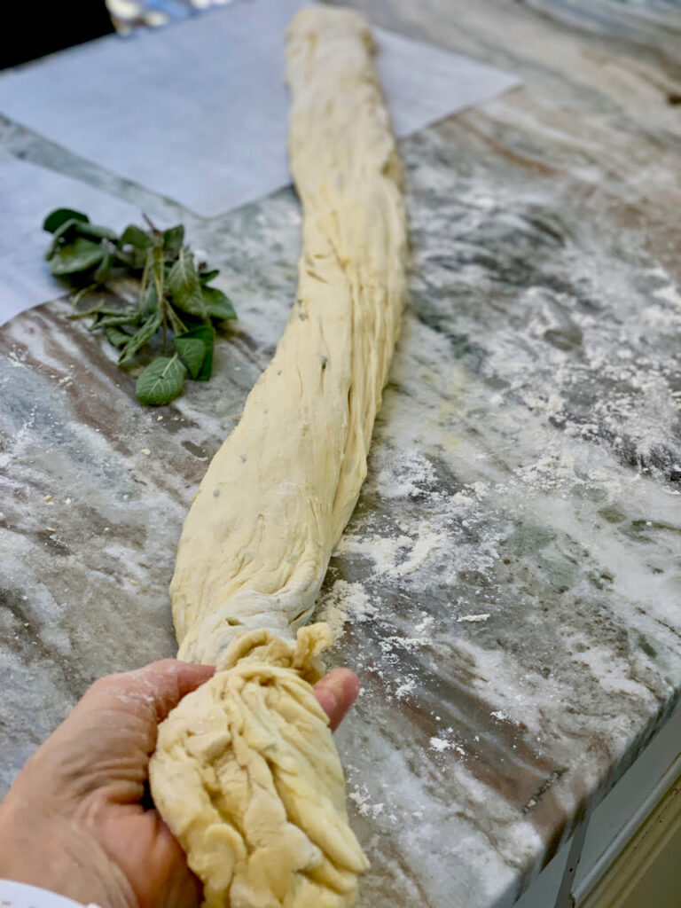 dough rolled out and ready for knots