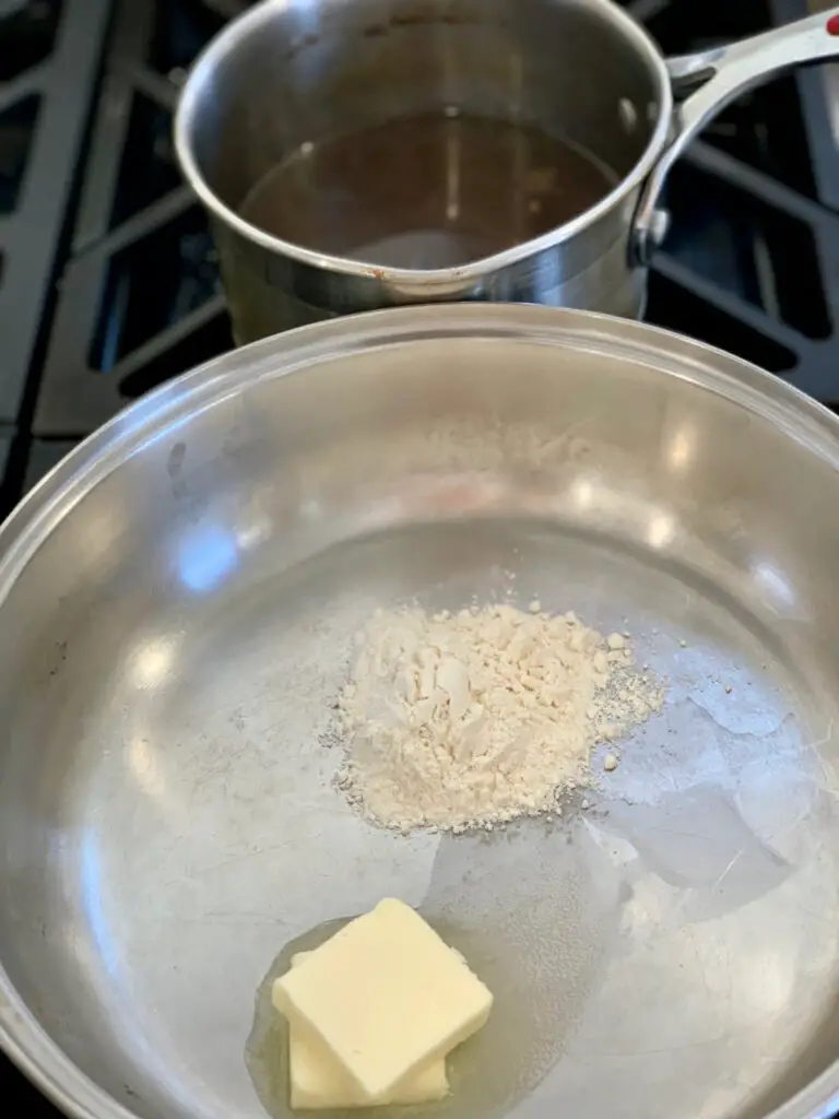 butter, flour, warm broth