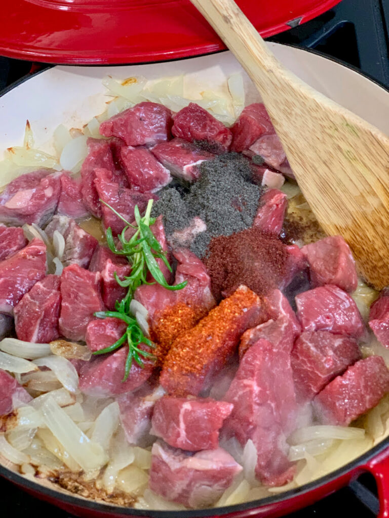Beef, onions and Mediterranean spices