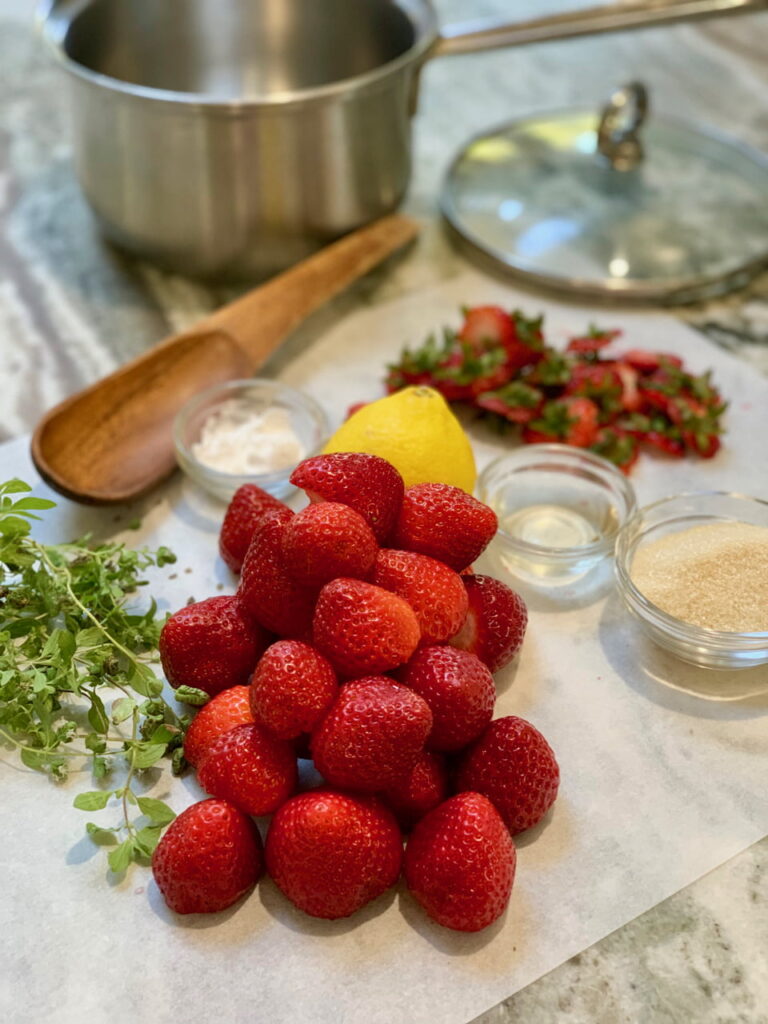 Strawberry and Thyme Jam Ingredients