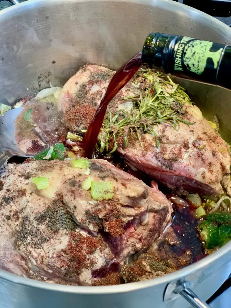 Wine Simmered Leg of Lamb with Sumac, black cumin and Aleppo pepper