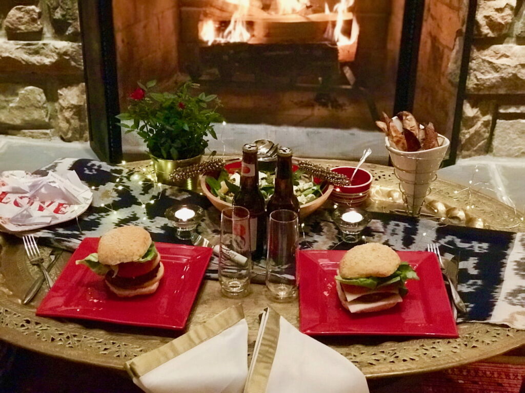 Burger and Oven Fried Potato Home Dinner