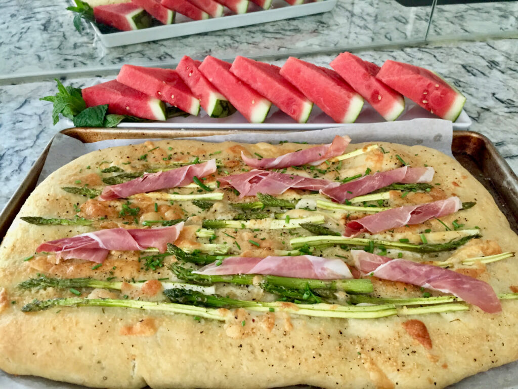 Asparagus and Prosciutto Pizza with Cheese in the Crust