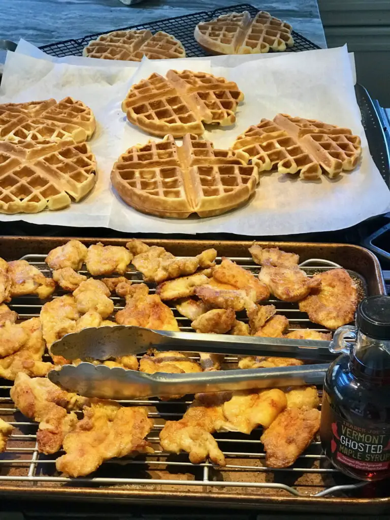 waffles and chicken prepped