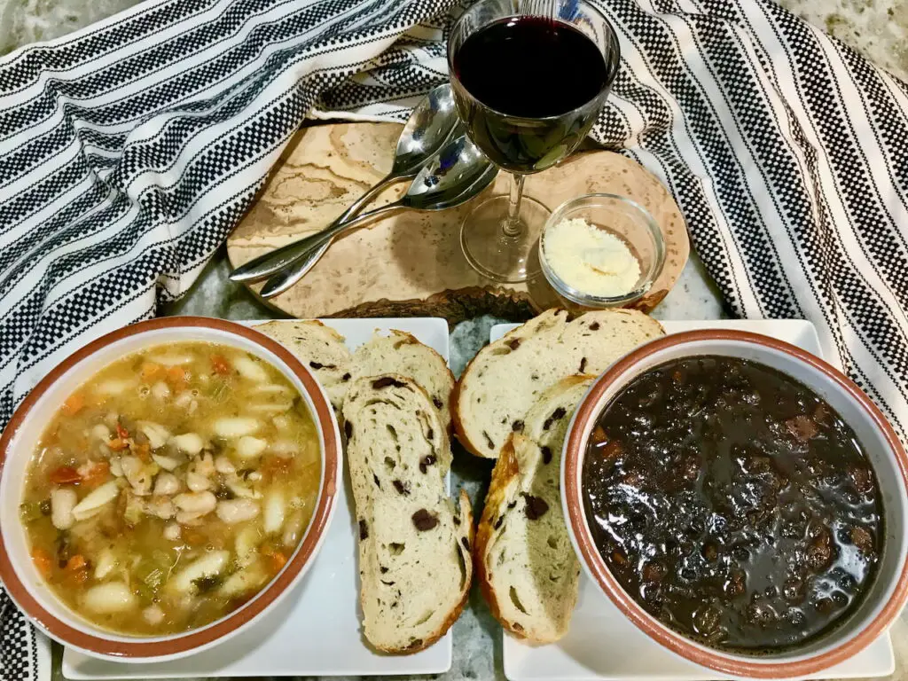 Black and White Bean Soup with Olive Bread