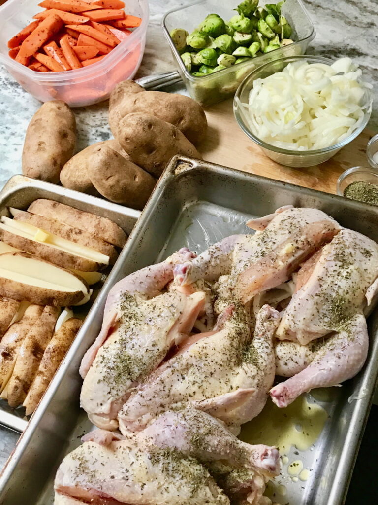Ingredients and Equipment For One Pan Roasting Chicken Dinner