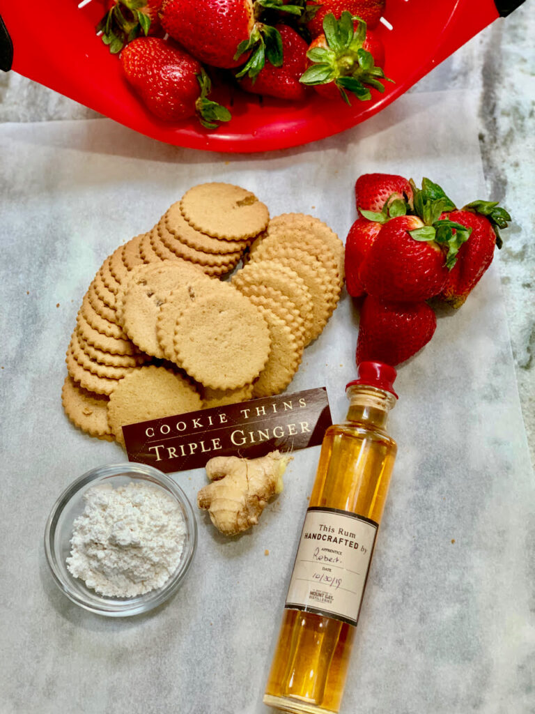 Strawberries Ginger Thin Cookies & Rum Ingredients