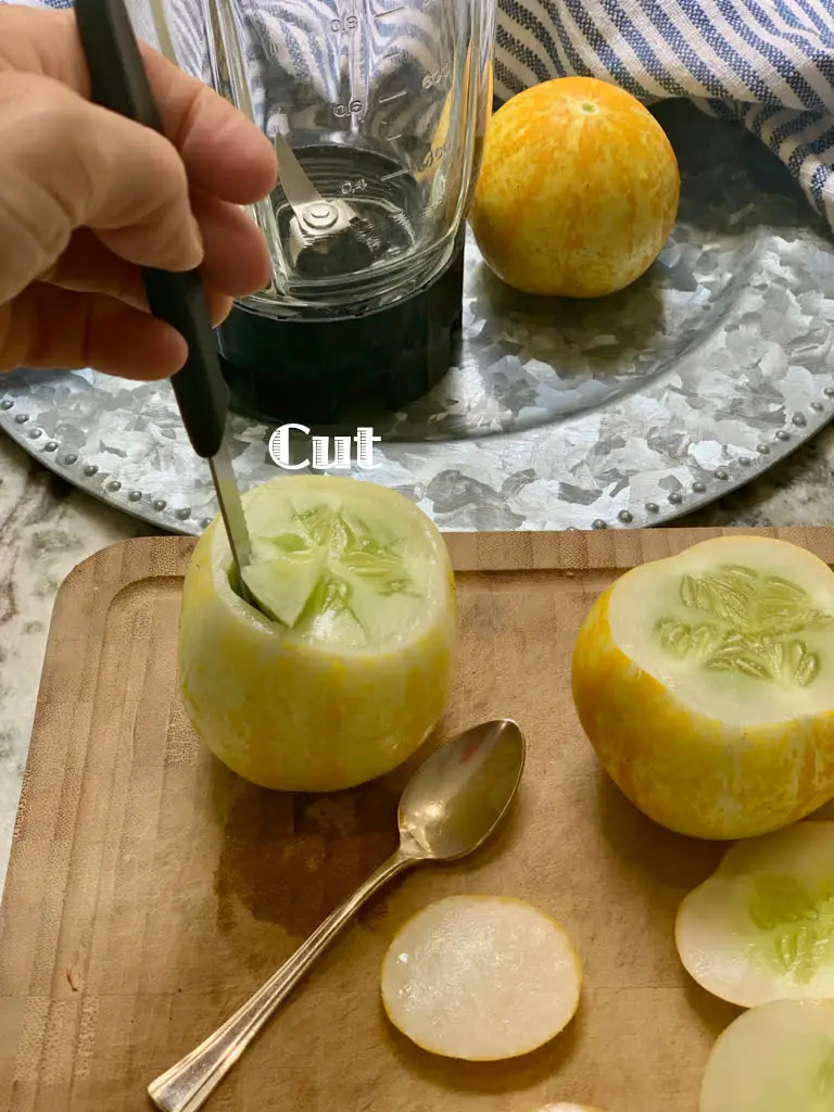 Hollow lemon cucumbers to serve the soup in