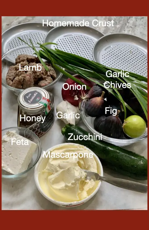 ingredients for fig and garlic chive pizza