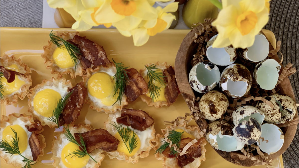 Savory Quail Eggs And Bacon Tart Appetizers