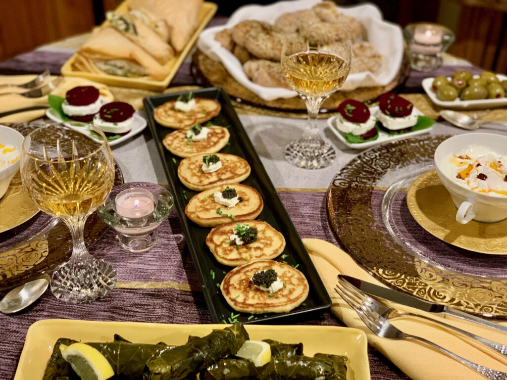 A Middle Eastern Tapas Spread With Turkish Simit