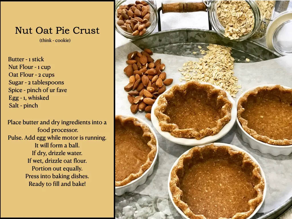 Mini Pie Crust Using Nuts And Oats And Either Olive Oil Or Butter
