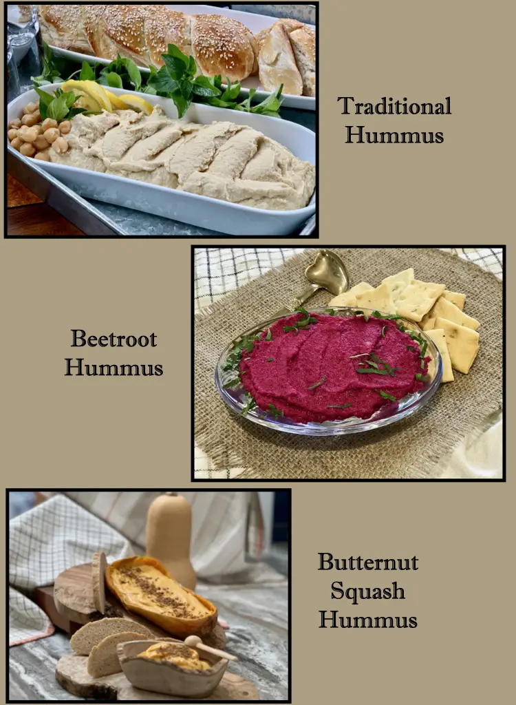 Beetroot, Butternut Squash and Traditional Hummus