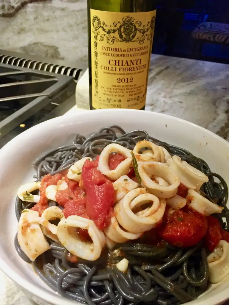 Tomatoes Instead Of Asparagus Over Squid Ink Pasta