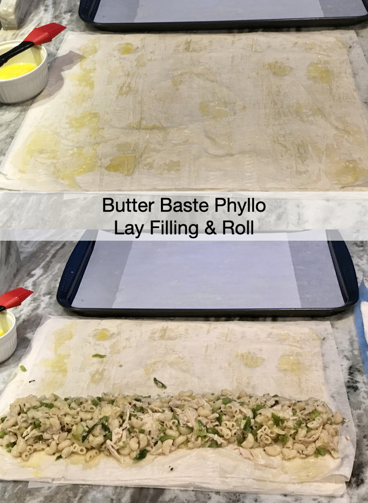 Preparing Phyllo For Mac and Cheese Turkey Filling