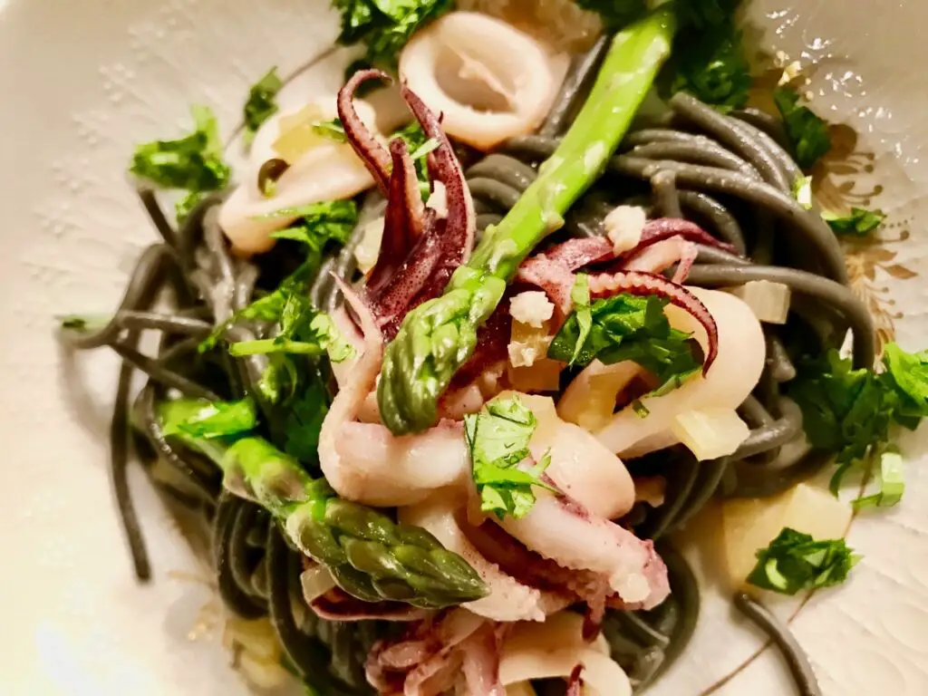 Squid Ink Pasta With Squid And Wine For Halloween Dinner Party