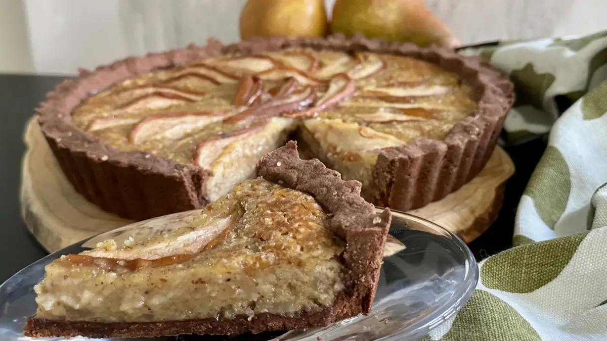 Chocolate Crusted Pear Hazelnut Tart (with video)