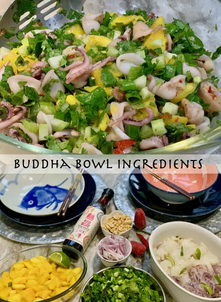 Mango and Squid Buddha Bowl Ingredients