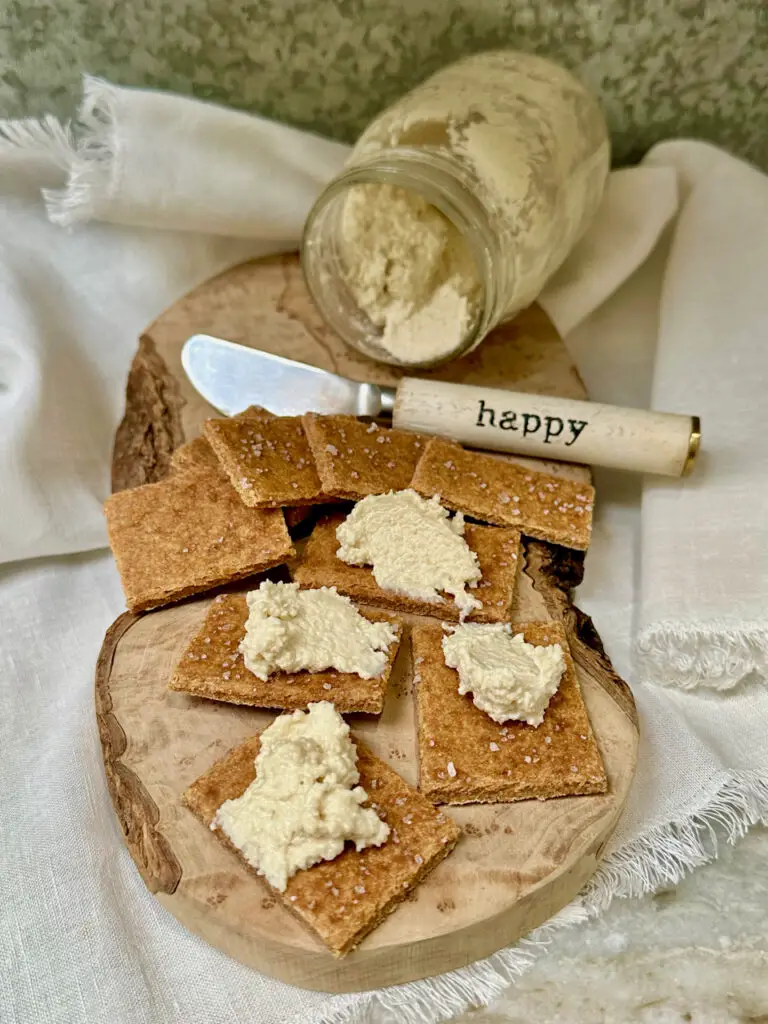 Homemade Almond Cheese and Homemade Spelt Olive Oil Crackers - Yum!