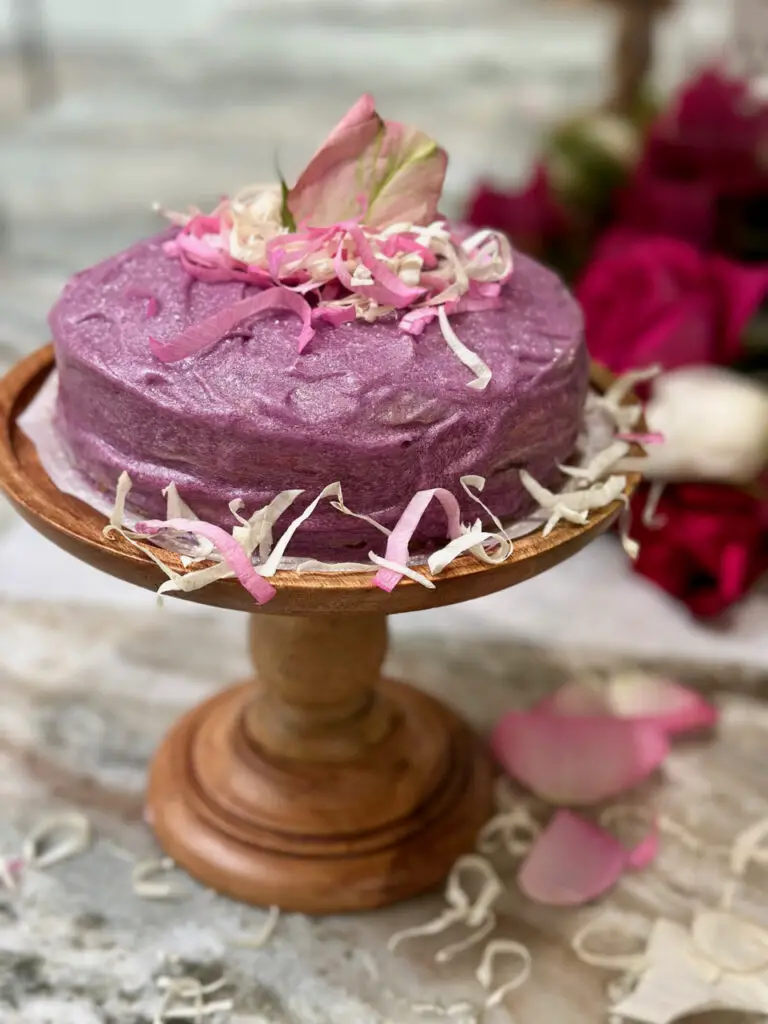 Purple Sweet Potato Crepe Cake With Roses