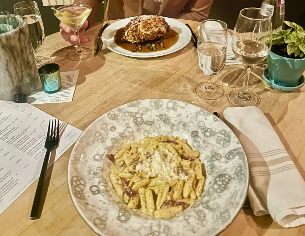 Duck Prosciutto Carbonara Pasta and Wagyu Short-Rib Wellington