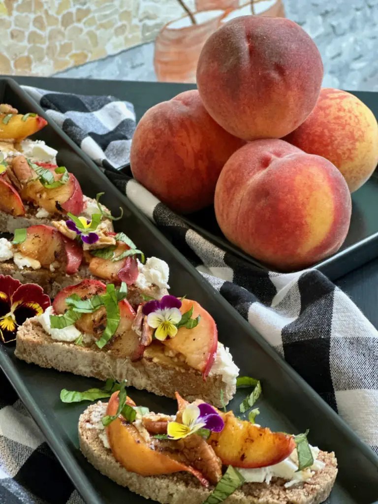 Grilled Peach Crostini - Homemade Pecan Yeast Bread
