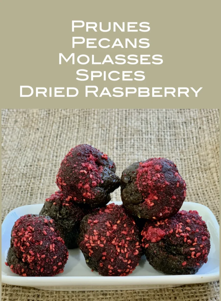 Prunes Pecans Molasses and Dried Raspberry Energy Snacks