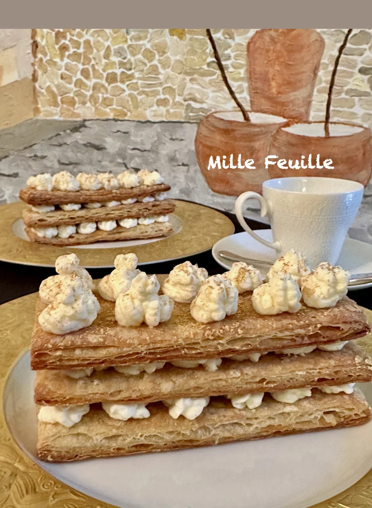 Mille Feuille - Laminated Flaky Pastry with Whipped Cream Flowerettes 