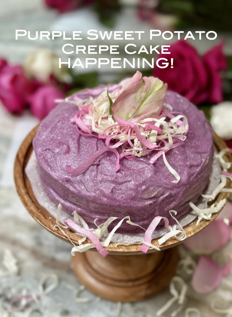 Purple Sweet Potato Crepe Cake with Passion Fruit Cream Filling