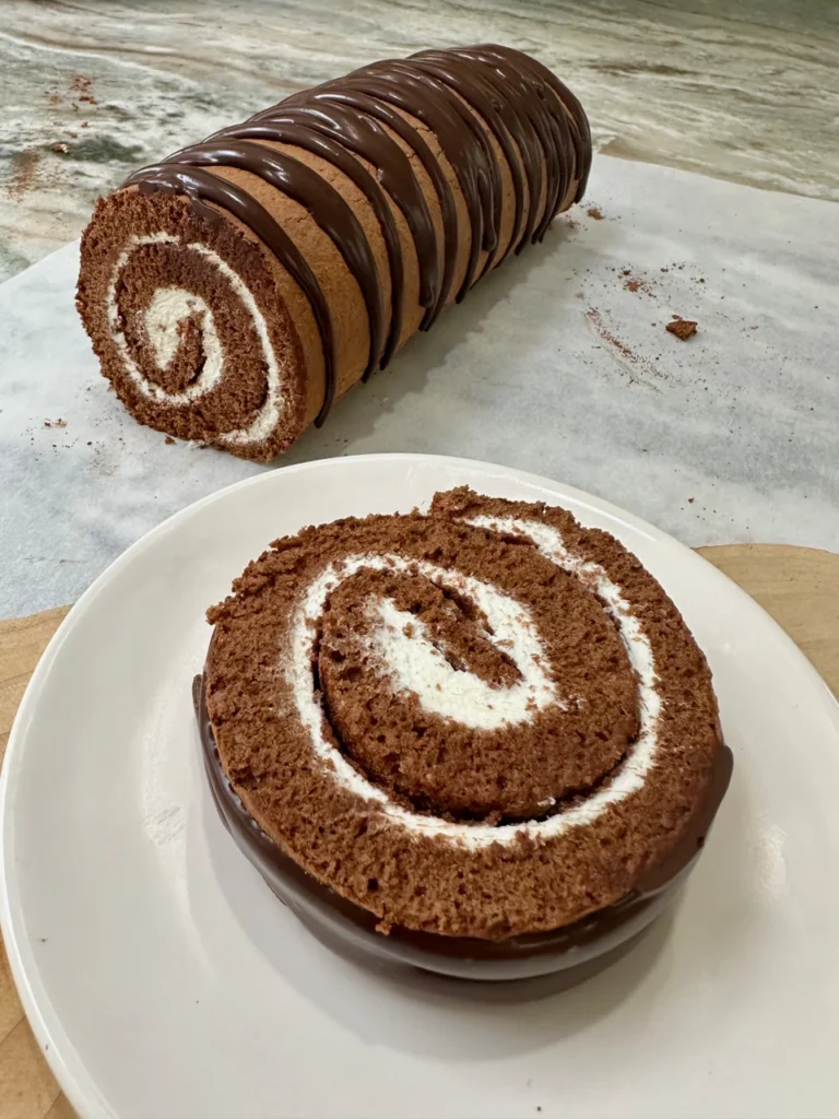 Chocolate Roll Cake with Vanilla Creme Filling