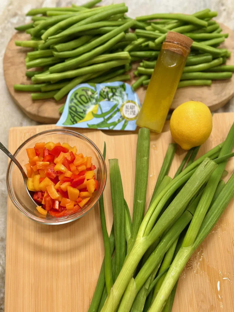 Green Beans Tied With Spring Onions Or Leeks Into Bundles