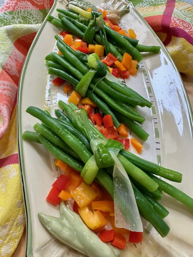 Green Bean Bundles with Multi-colored Peppers and Lemon Dressing