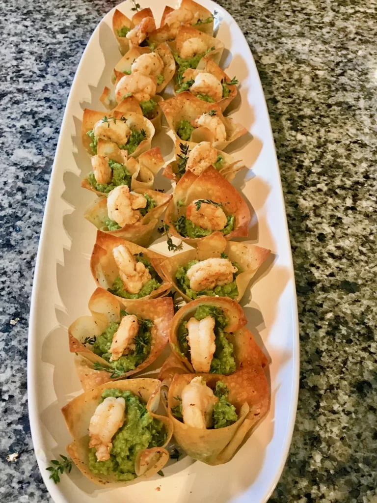 Shrimp and Pea Pesto Wonton Cups
