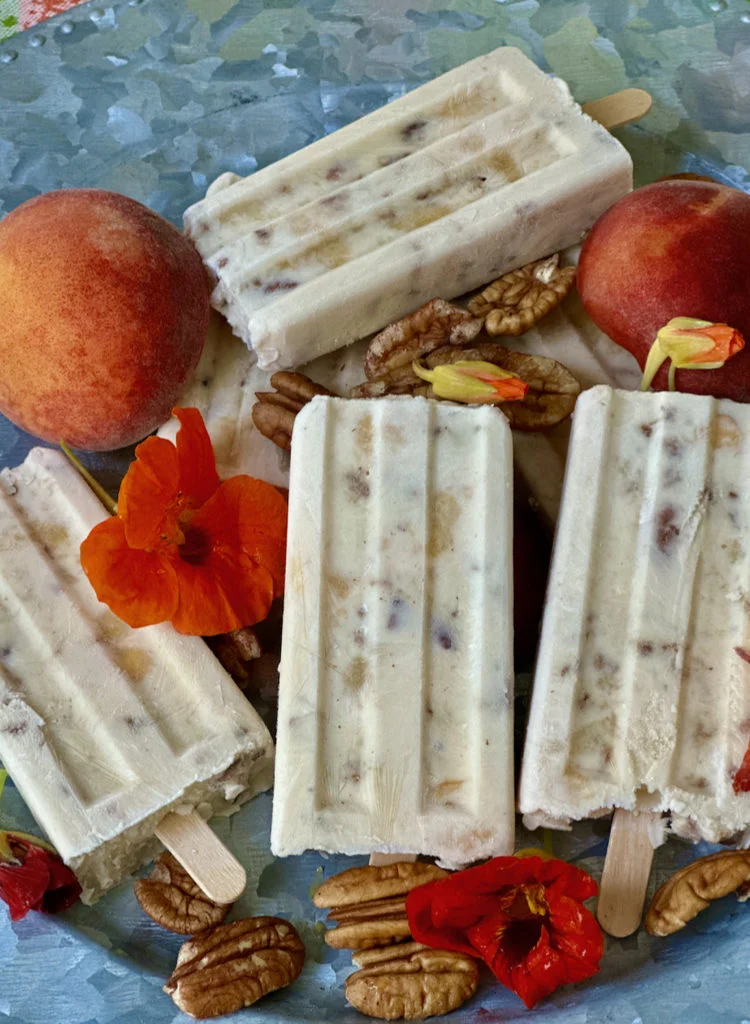 Adult Creamy Peach Pecan Bourbon Popsicles