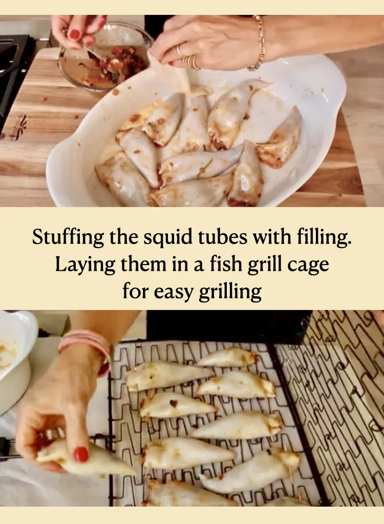 Grilled Stuffed Squid Prepped For Grilling