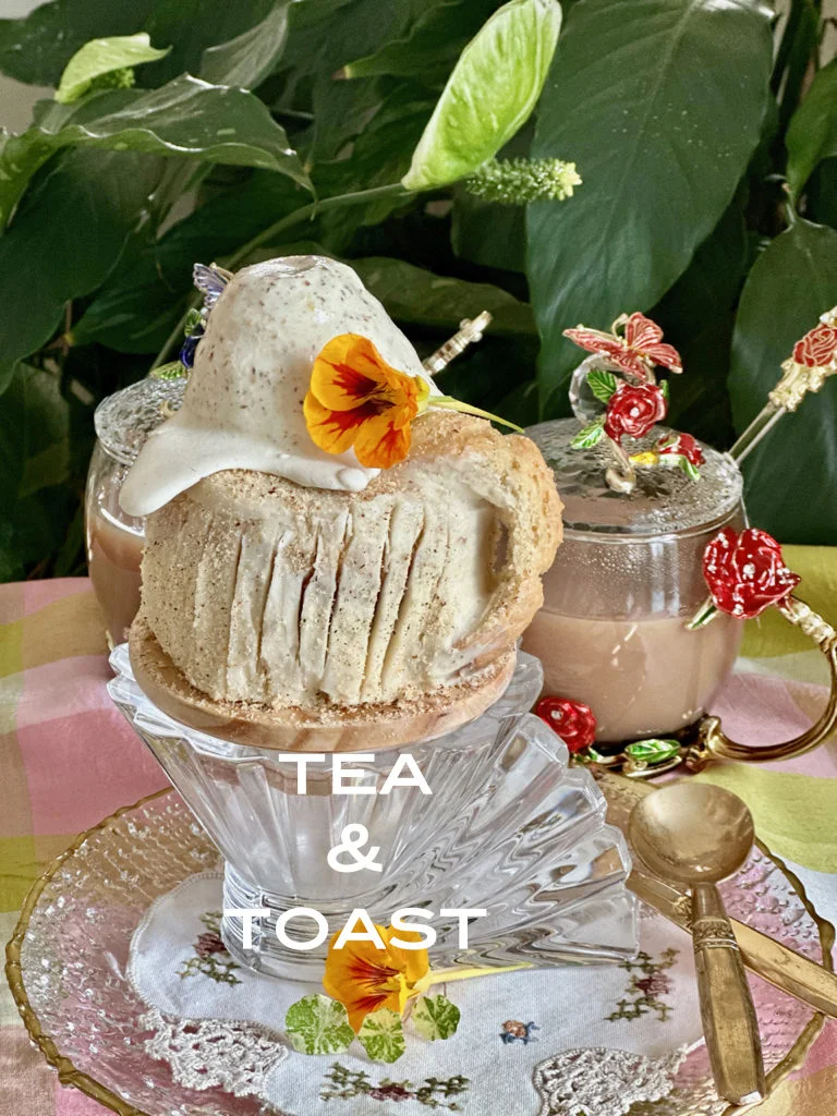 Uniquely Creative Toast Ice Cream Served Over Bergamot Tea Cakes
