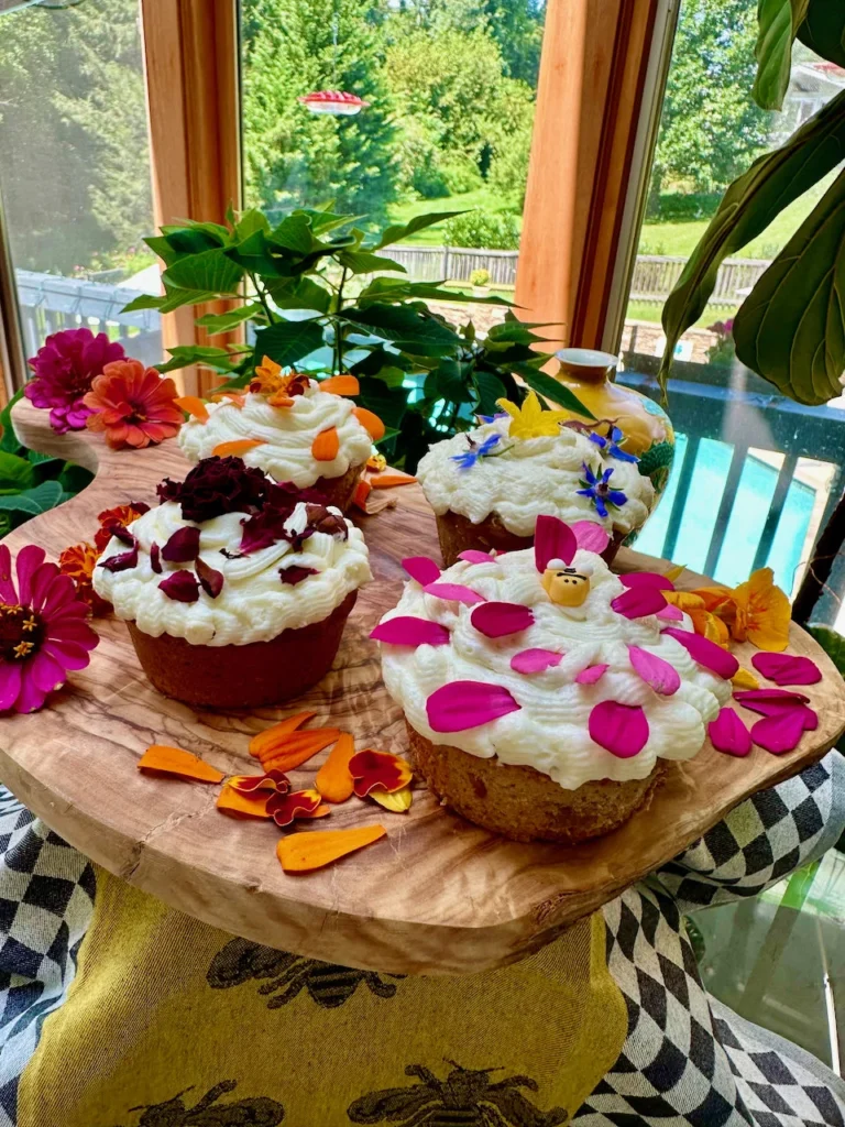 Edible Flower Ornamented Hummingbird Cupcakes