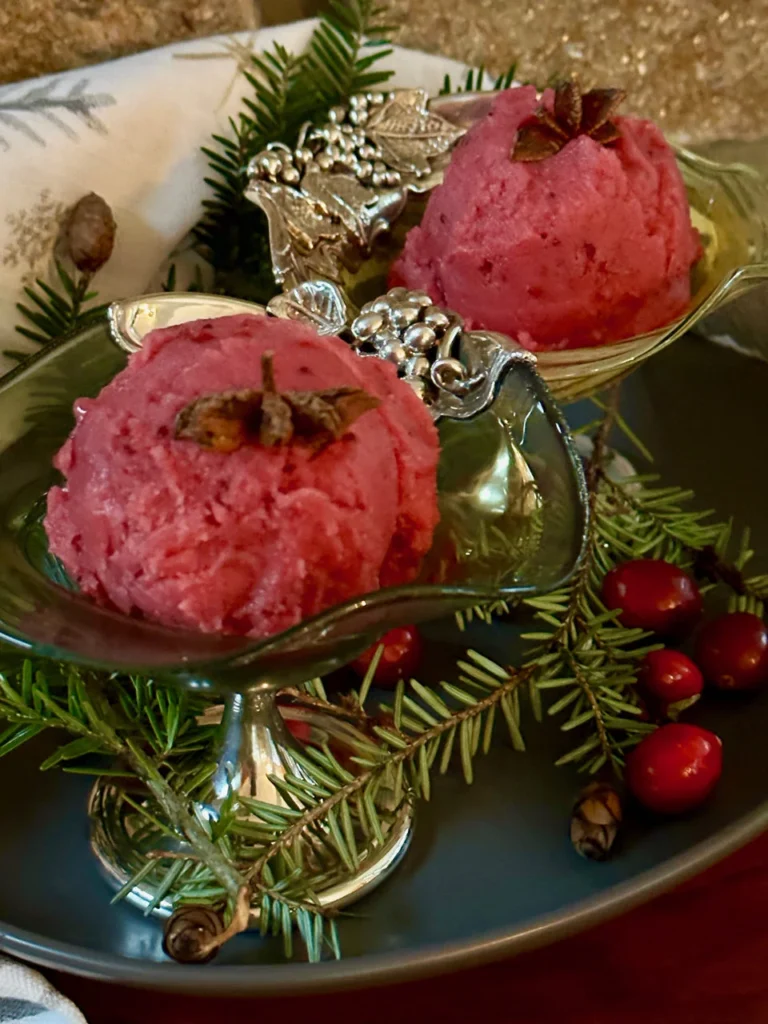Cranberry Orange Sorbet with Homemade Almond Milk