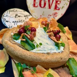 Heart-shaped Garlic Bread Roasted Grapes and Goat Cheese